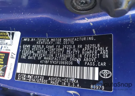 2015 Toyota Camry Se z USA, uszkodzony, nr VIN 4T1BF1FK5FU969036